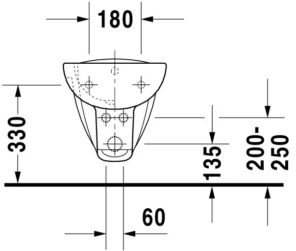 Duravit Wand-Bidet „D-Code“, Befestigung sichtbar, mit Hahnlochbank 54,5 × 35,5 × 54,5 × 35 cm