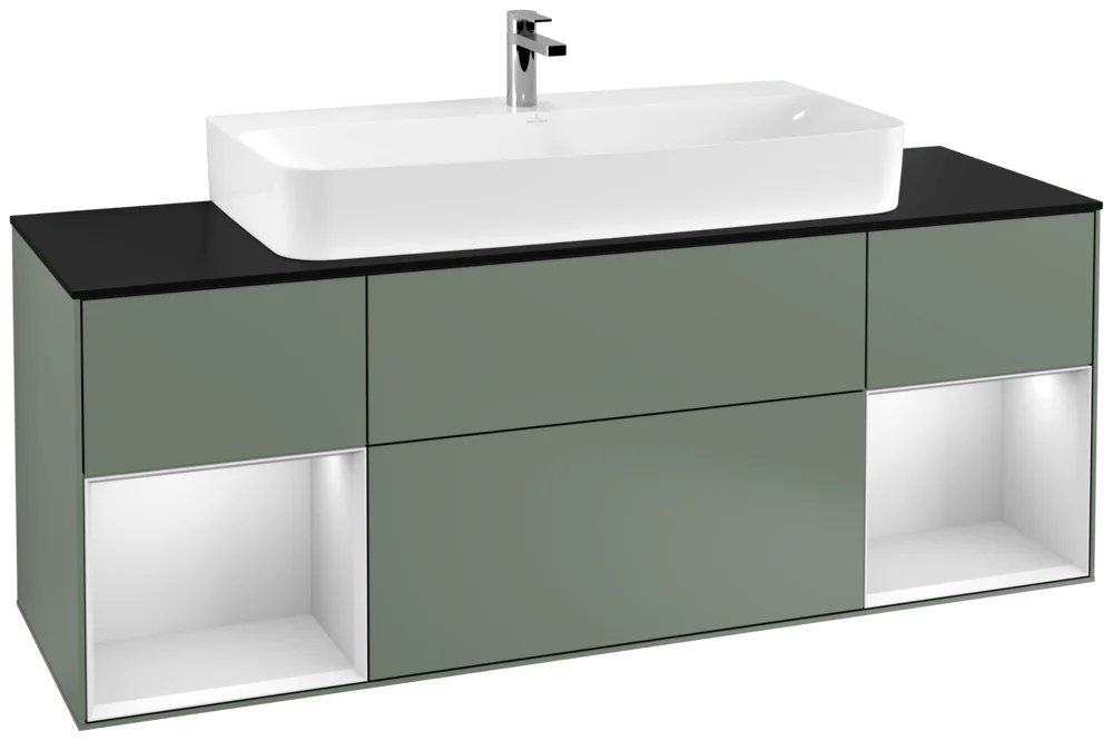 Villeroy & Boch Waschbeckenunterschrank Finion F21, 1600x603x501mm, Olive Matt Lacquer / White Matt Lacquer / Glass Black Matt Villeroy & Boch Waschbeckenunterschrank Finion F21, 1600x603x501mm, Olive Matt Lacquer / White Matt Lacquer / Glass Black Matt