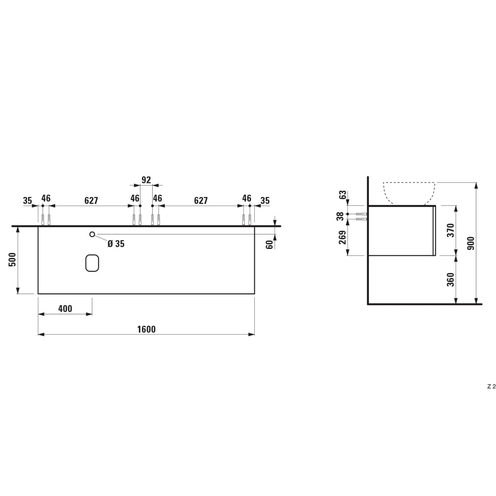 Laufen Schubladenelement ILBAGNOALESSI 500x1600x370, 2 Schubladen, Soft-Close, Calce Avorio Top Laufen Schubladenelement ILBAGNOALESSI 500x1600x370, 2 Schubladen, Soft-Close, Calce Avorio Top
