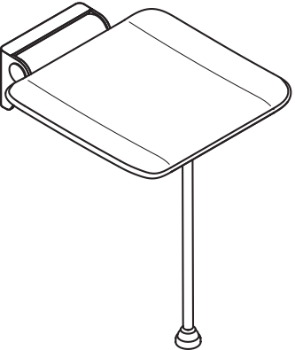 Klappsitz, System 900, Wandkonsole aus Edst., PVD, Sitzfläche aus strukturiertem Kst., schwarz, Sitzf.: B:350 mm, T: 340 mm, mit Bodenstütze für Sitzhöhe 450-500 mm, PVD, in Farbe CK (messing glänzend)