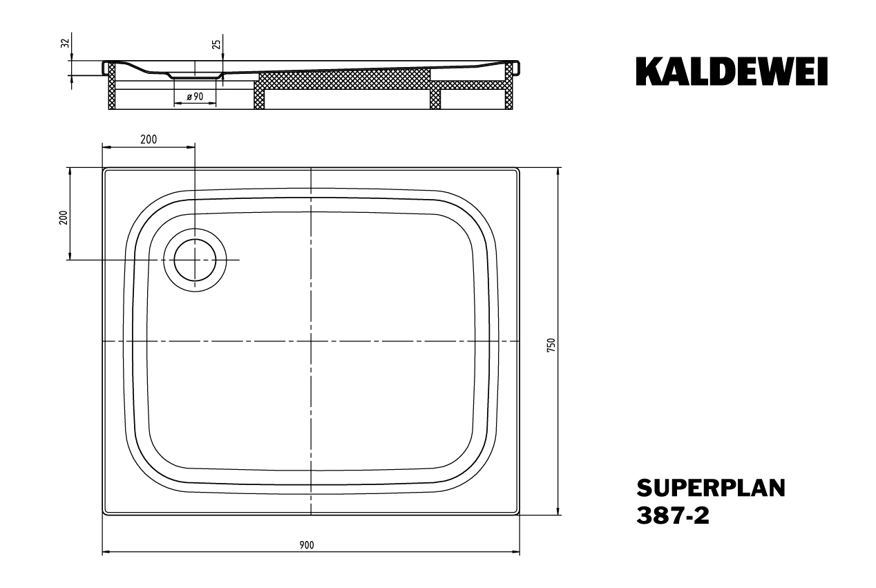 SUPERPLAN CLASSIC mit Wannenträger Duschwanne, 387-2 750x900mm alpinweiß, mit Wannenträger