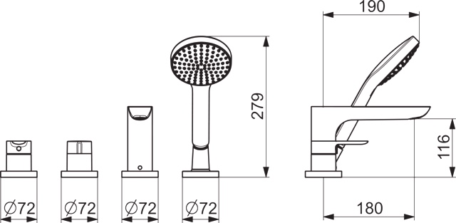 HA Einhebelmischer Fertigmontageset für Wanne/Brause HANSALIGNA 0644 1-strahlig 72 mm Ausladung 180 mm Chrom