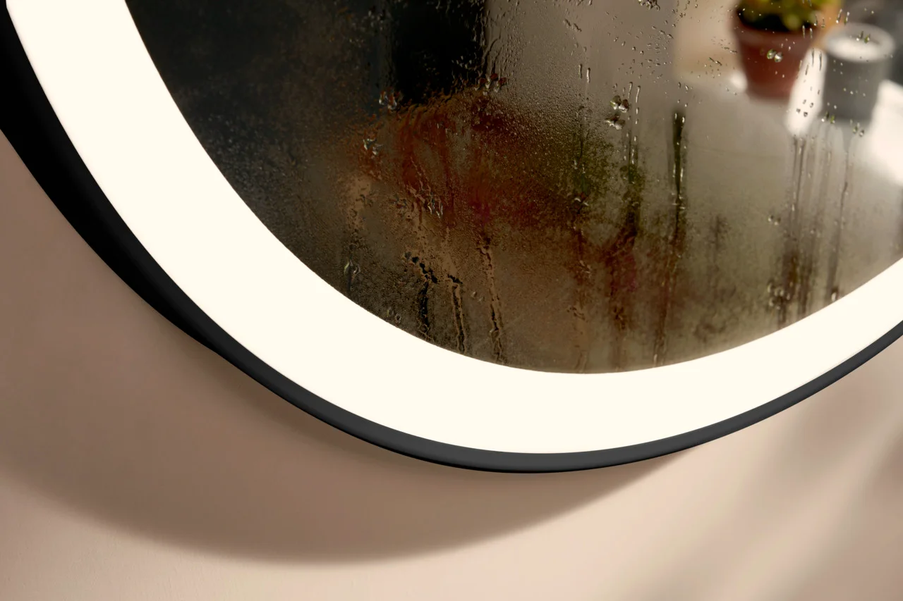 Hansgrohe Xarita Lite S Spiegel mit runder LED-Beleuchtung, Mattschwarz, Maße 900 x 900 x 30 mm Hansgrohe Xarita Lite S Spiegel mit runder LED-Beleuchtung, Mattschwarz, Maße 900 x 900 x 30 mm