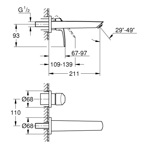 2-Loch-Waschtischbatterie Eurosmart 29338_3, Fertigmontageset für 23 571, Metall-Hebelgriff, Ausladung 209 mm, ohne Unterputz-Einbaukörper, chrom 2-Loch-Waschtischbatterie Eurosmart 29338_3, Fertigmontageset für 23 571, Metall-Hebelgriff, Ausladung 209 mm, ohne Unterputz-Einbaukörper, chrom