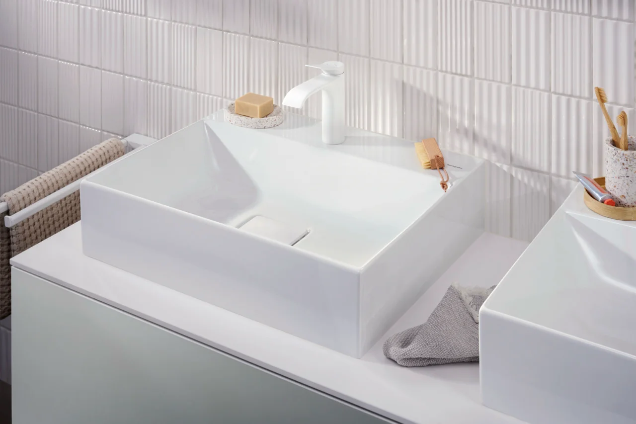 Hansgrohe Xevolos E Aufsatzwaschtisch, Keramik, weiß, 600x480 mm, 140 mm Höhe, ohne Hahnloch und Überlauf