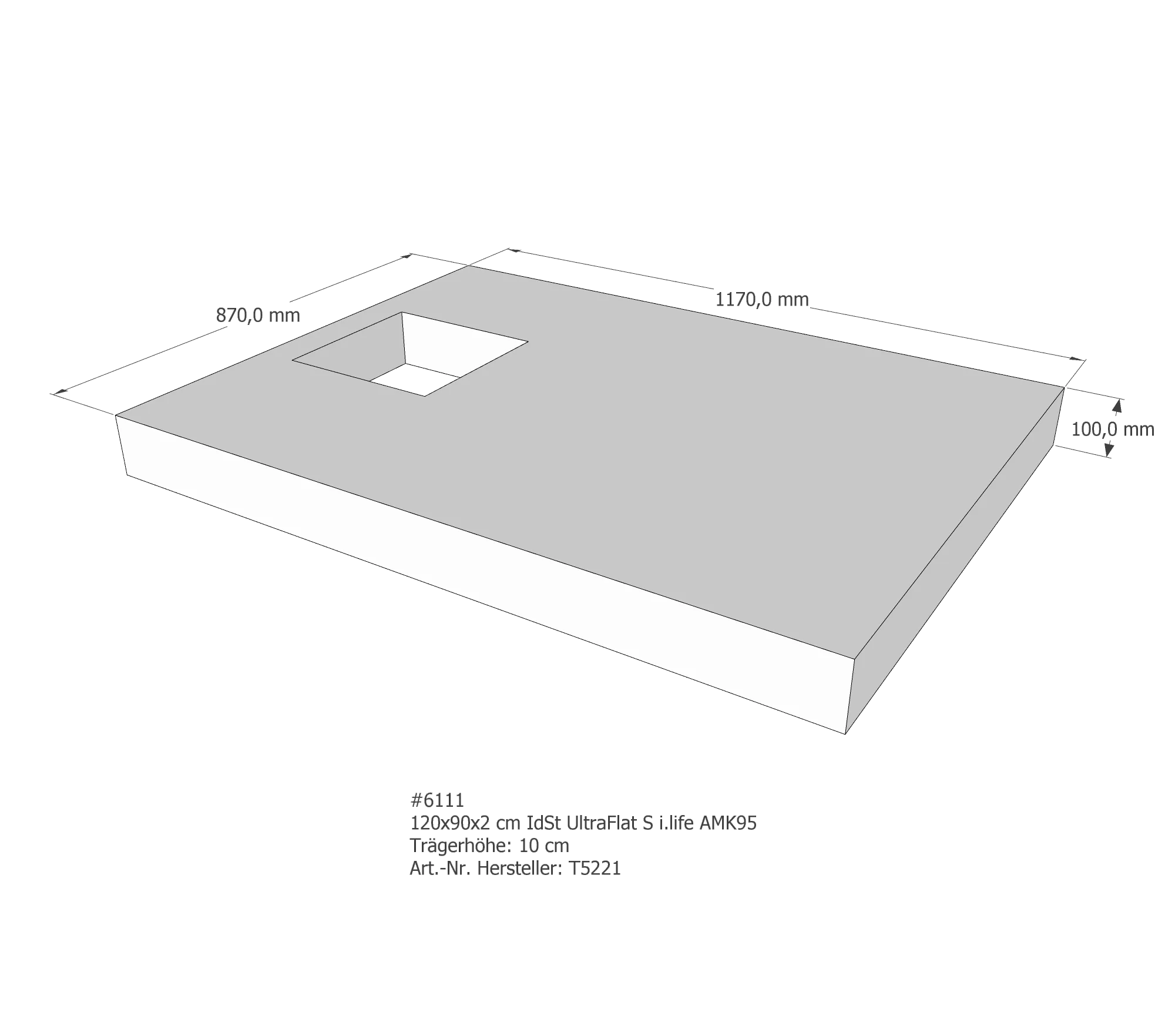 Duschwannenträger passend für Ideal Standard Ultra Flat S i.life 120 × 90 × 2 cm