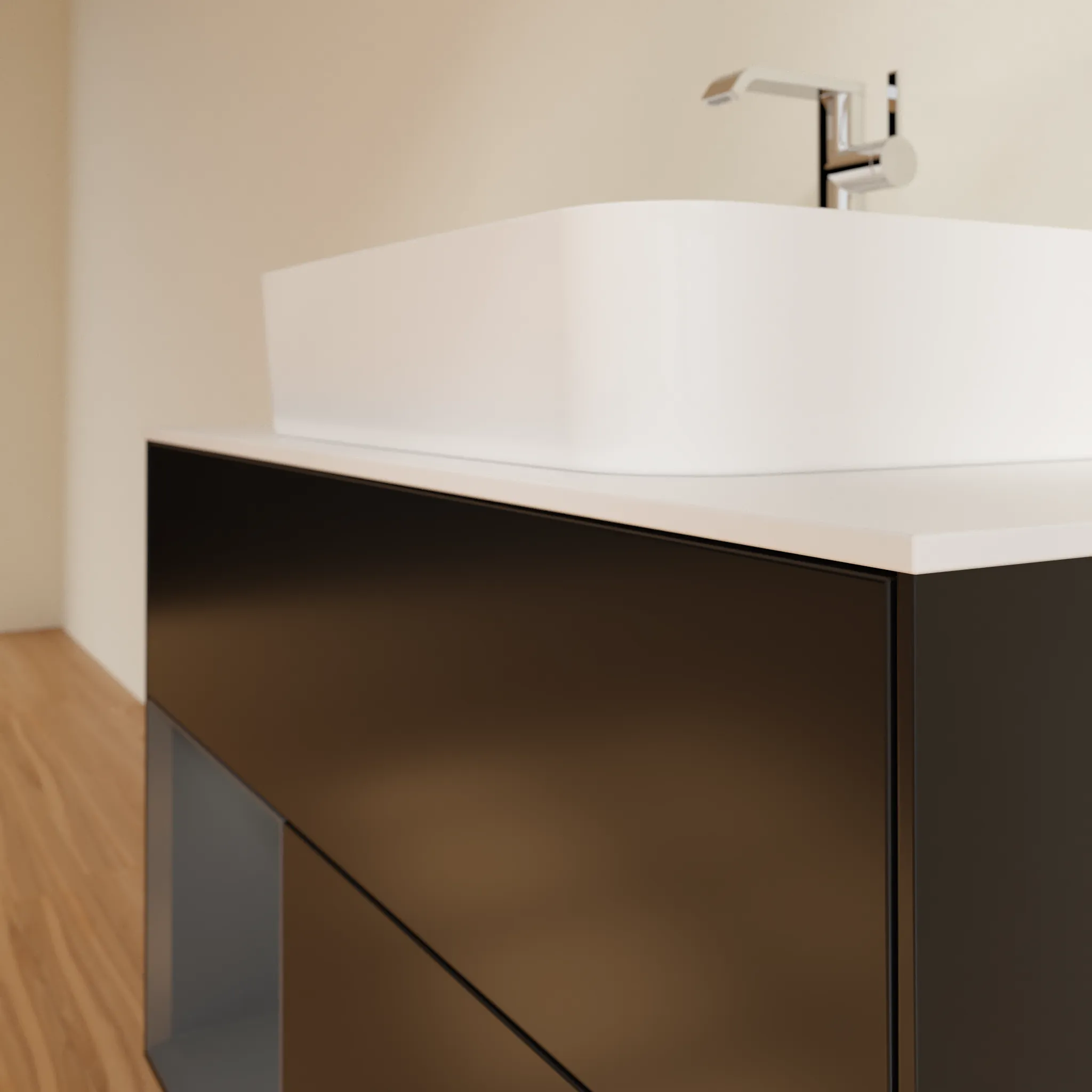 Villeroy & Boch Waschbeckenunterschrank Finion G11, 1000x603x501 mm, Black Matt Lacquer / Gold Matt Lacquer, mit Beleuchtung und SoftClosing Villeroy & Boch Waschbeckenunterschrank Finion G11, 1000x603x501 mm, Black Matt Lacquer / Gold Matt Lacquer, mit Beleuchtung und SoftClosing