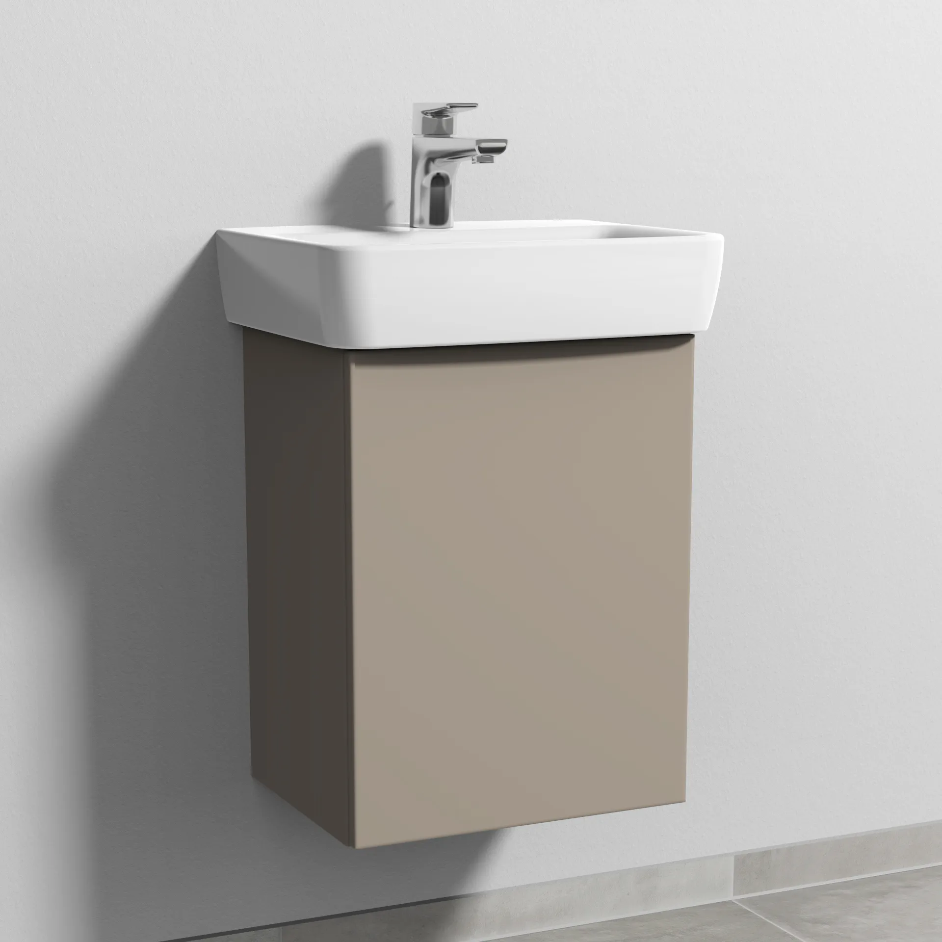 Sanipa Waschtischunterschrank „3way“ passend zu Keramik-Waschtische Renova Plan von Geberit 390 × 520 × 302 mm in Sandgrau (matt), Anschlag rechts