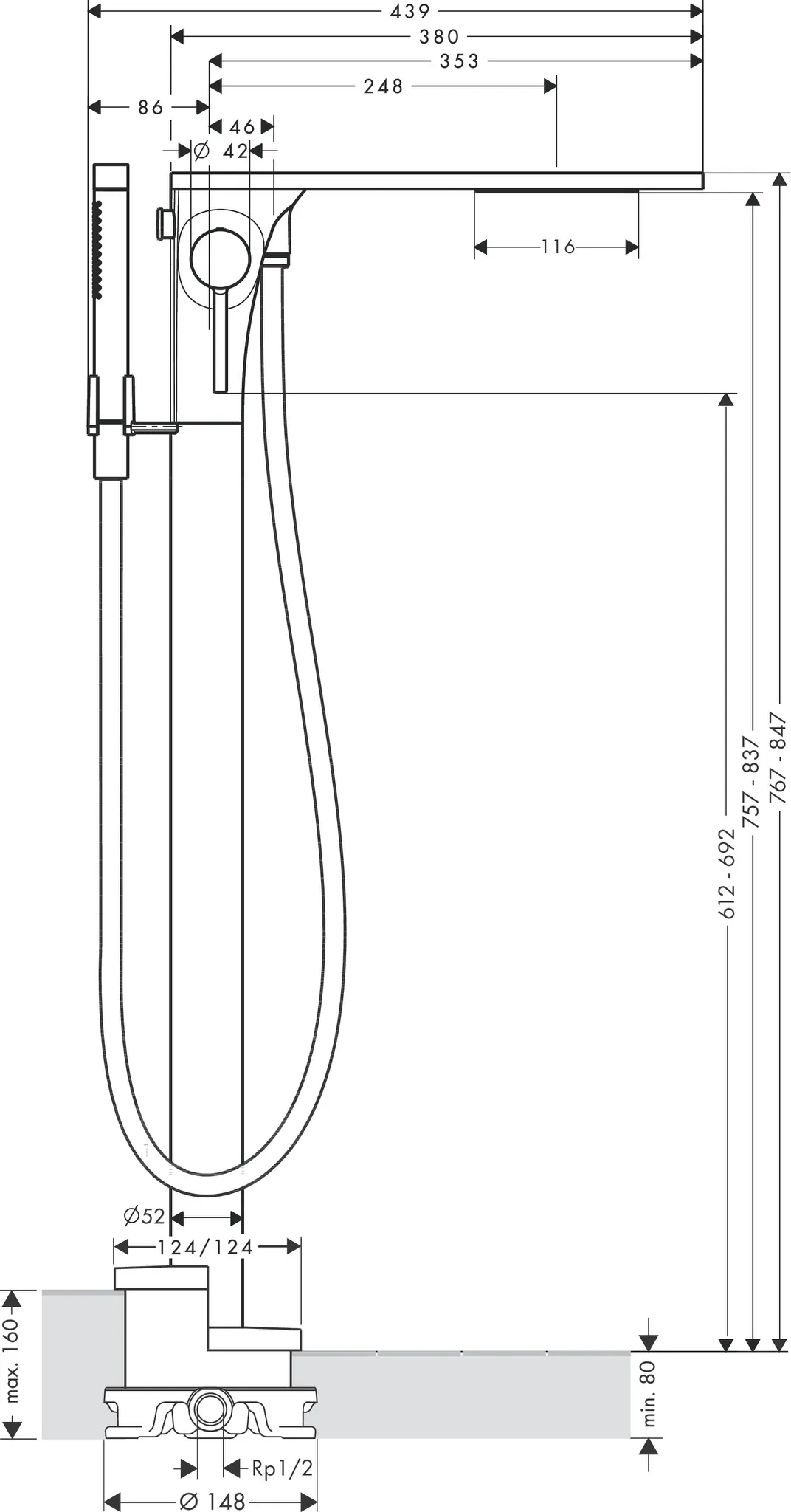 Wannenmischer Axor Massaud Fertigset chrom zur Bodenmontage Wannenmischer Axor Massaud Fertigset chrom zur Bodenmontage