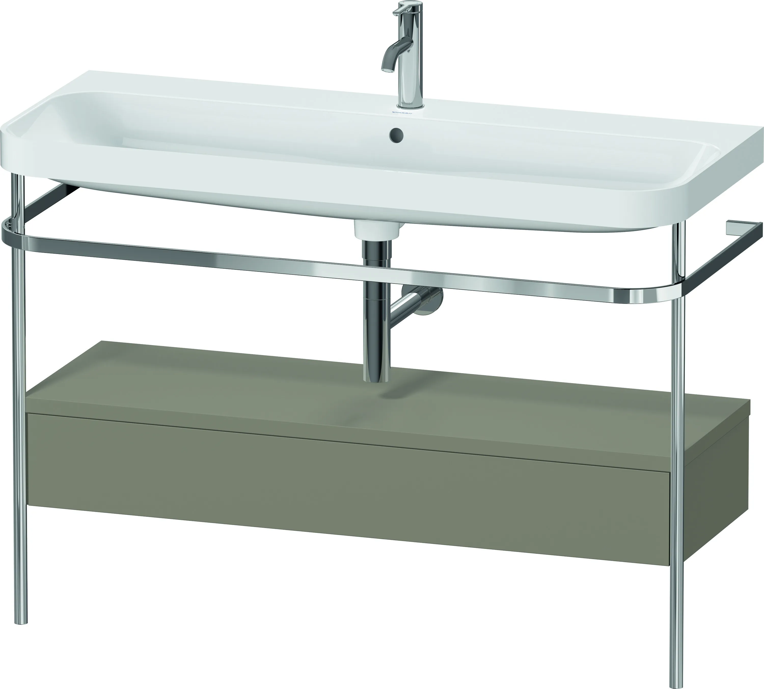 Duravit Waschtischunterschrank c-shaped Set mit Metallkonsole und Schubkasten „Happy D.2 Plus“ 117,5 × 85 × 49 cm Steingrau Seidenmatt