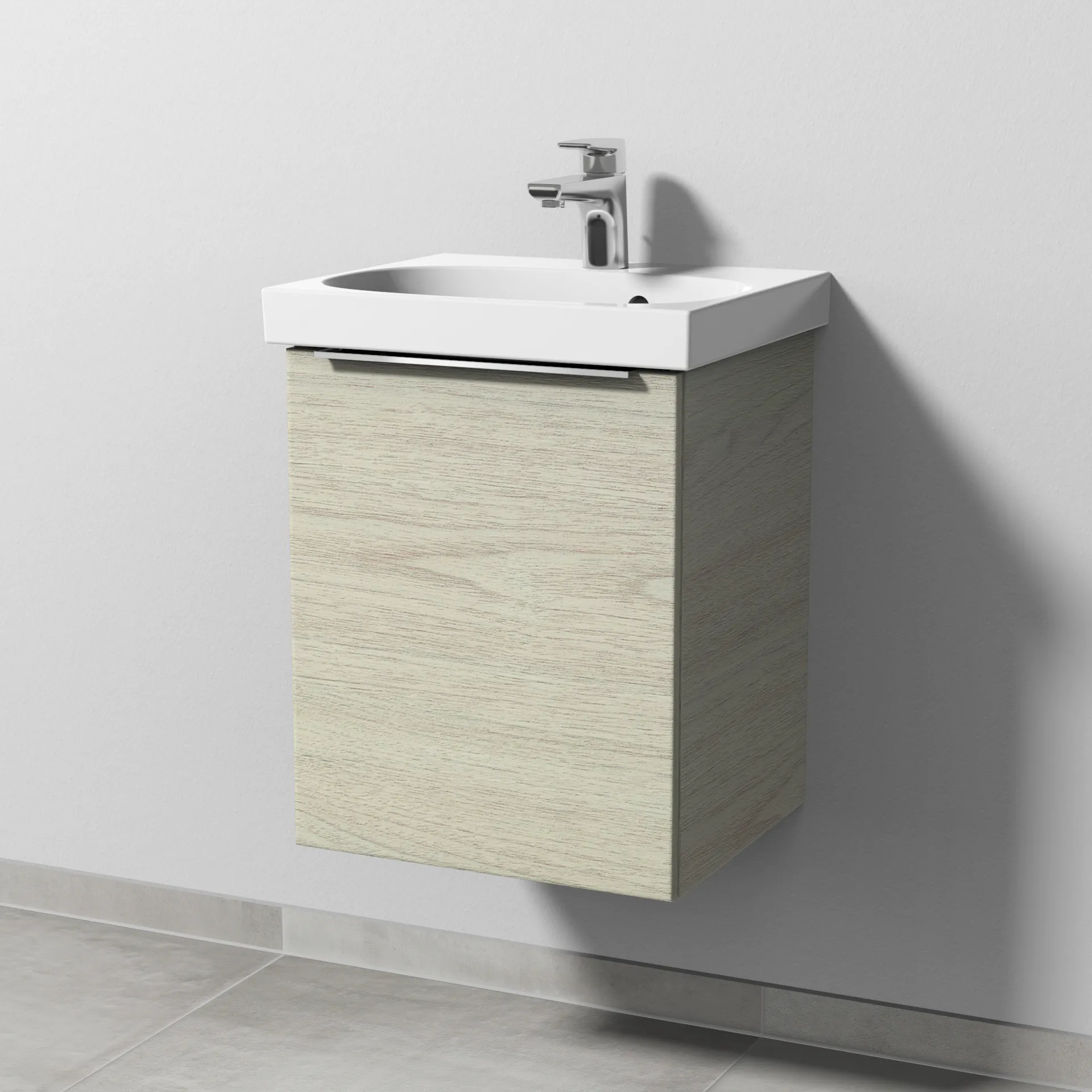 Sanipa Waschtischunterschrank „3way“ passend zu Keramik-Waschtische Acanto von Geberit 415 × 517 × 367 mm in White Oak, Anschlag links