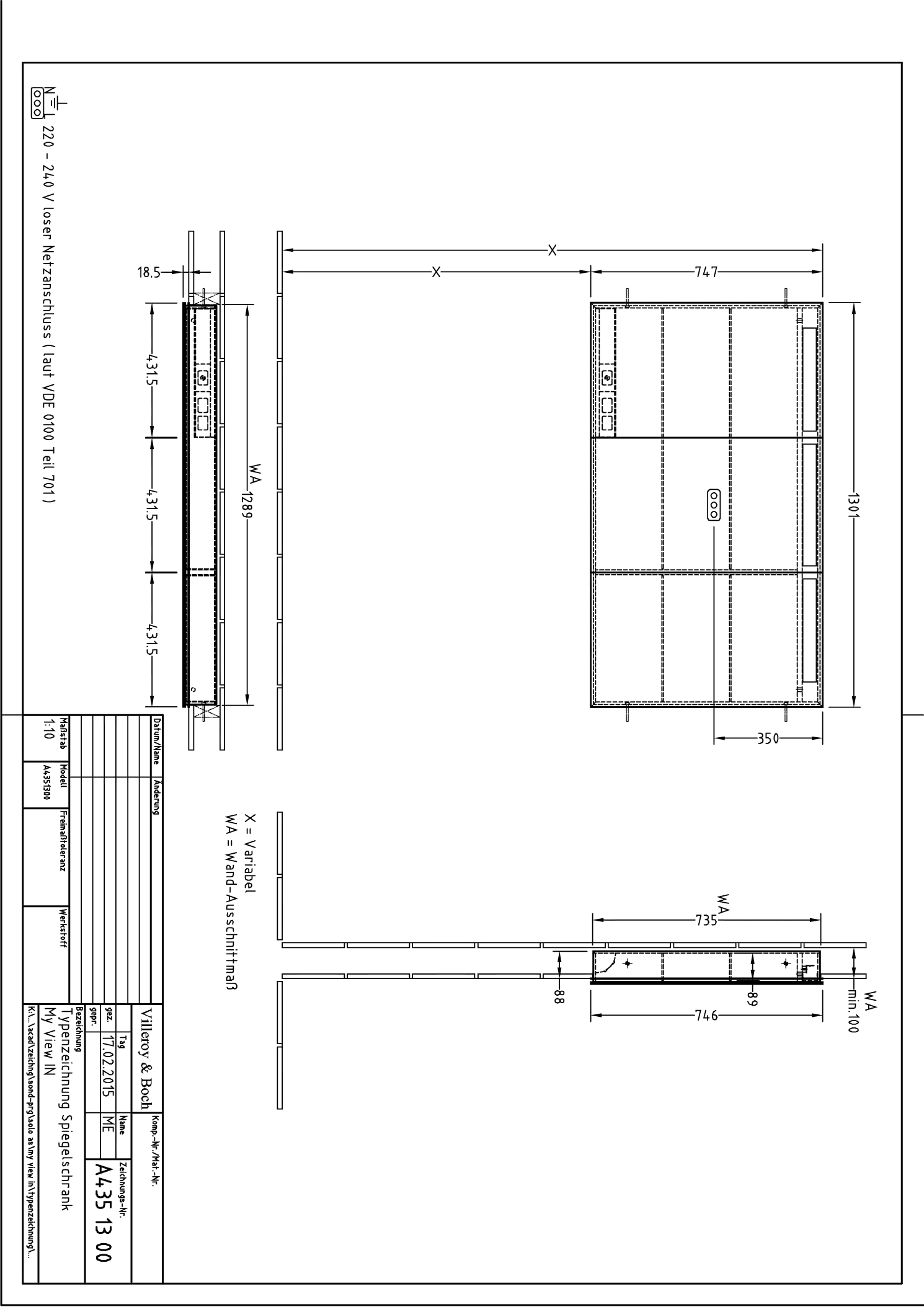 Villeroy & Boch Unterputz-Spiegelschrank „My View-In“ 130,1 × 74,7 × 10,7 × 10,7 cm