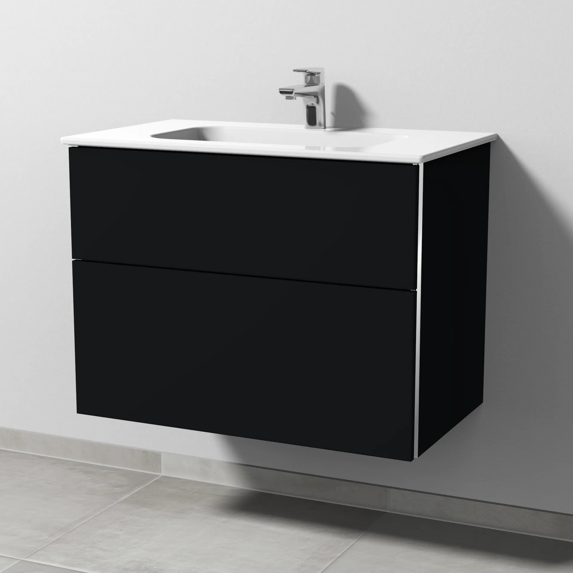 Sanipa Keramik-Waschtisch-Waschtischunterschrank mit Waschtischunterschrank „3way“ 770 × 582 × 460 mm in Schwarz (matt), mit Hahnlochbohrung, Becken