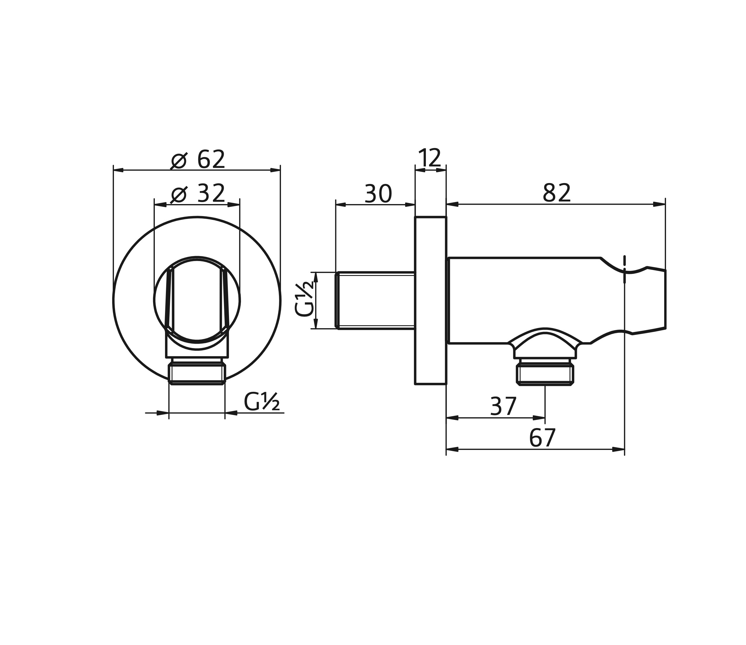 HSK Wandanschlussbogen „Softcube“ mit integriertem Handbrausehalter Ausladung 84 mm in chrom