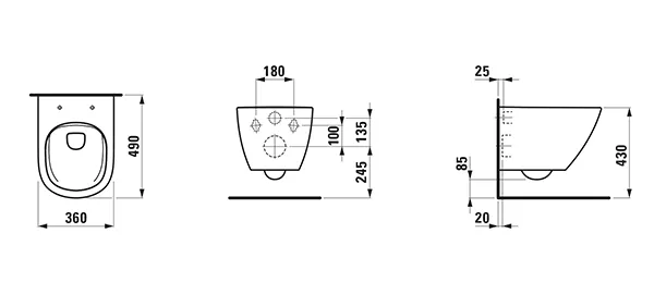 Laufen Wand-Tiefspül-WC „Lua“ 360 × 345 × 490 mm in Weiß, ohne Spülrand Laufen Wand-Tiefspül-WC „Lua“ 360 × 345 × 490 mm in Weiß, ohne Spülrand