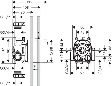 Hansgrohe AXOR Starck AXOR Grundkörper für Thermostatmodul 120⁄120 Unterputz, DN20 Hansgrohe AXOR Starck AXOR Grundkörper für Thermostatmodul 120⁄120 Unterputz, DN20