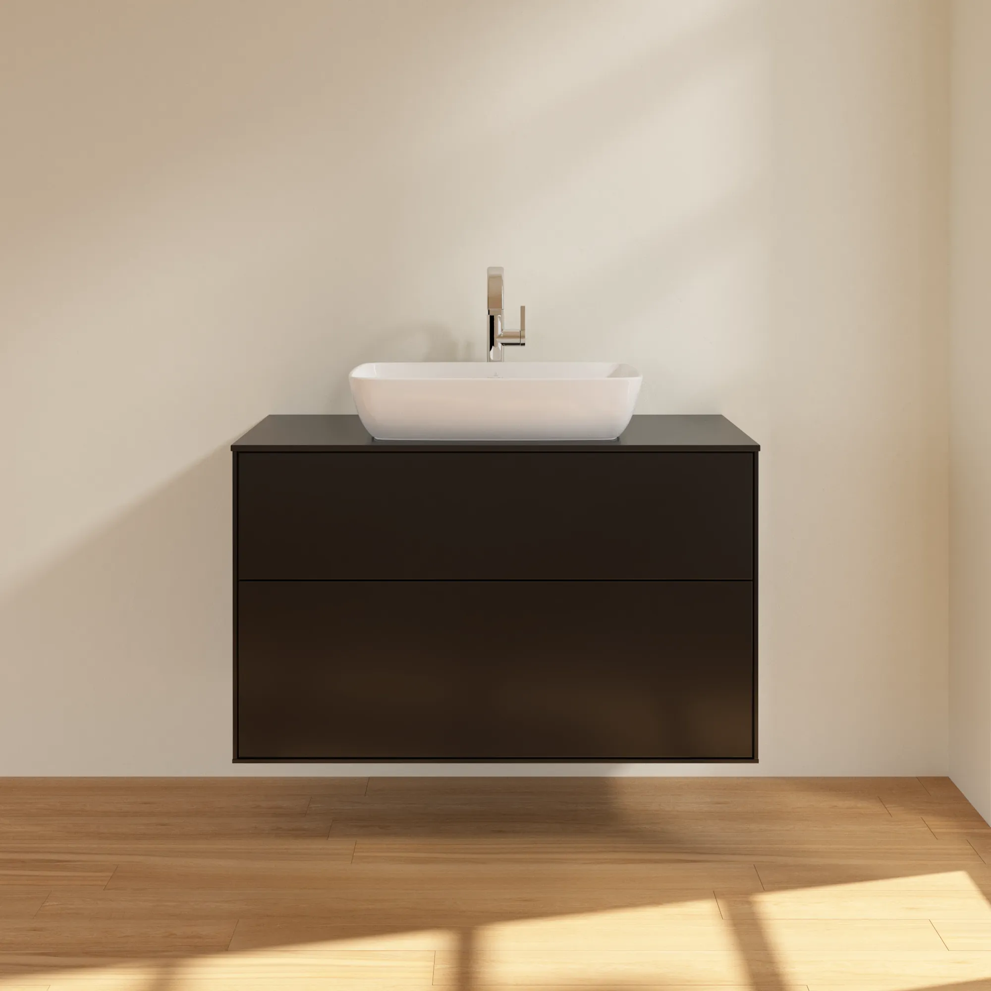 Villeroy & Boch Waschbeckenunterschrank Finion F76, 1000x603x501 mm, Black Matt Lacquer, mit SoftClosing und Push-to-open Funktion