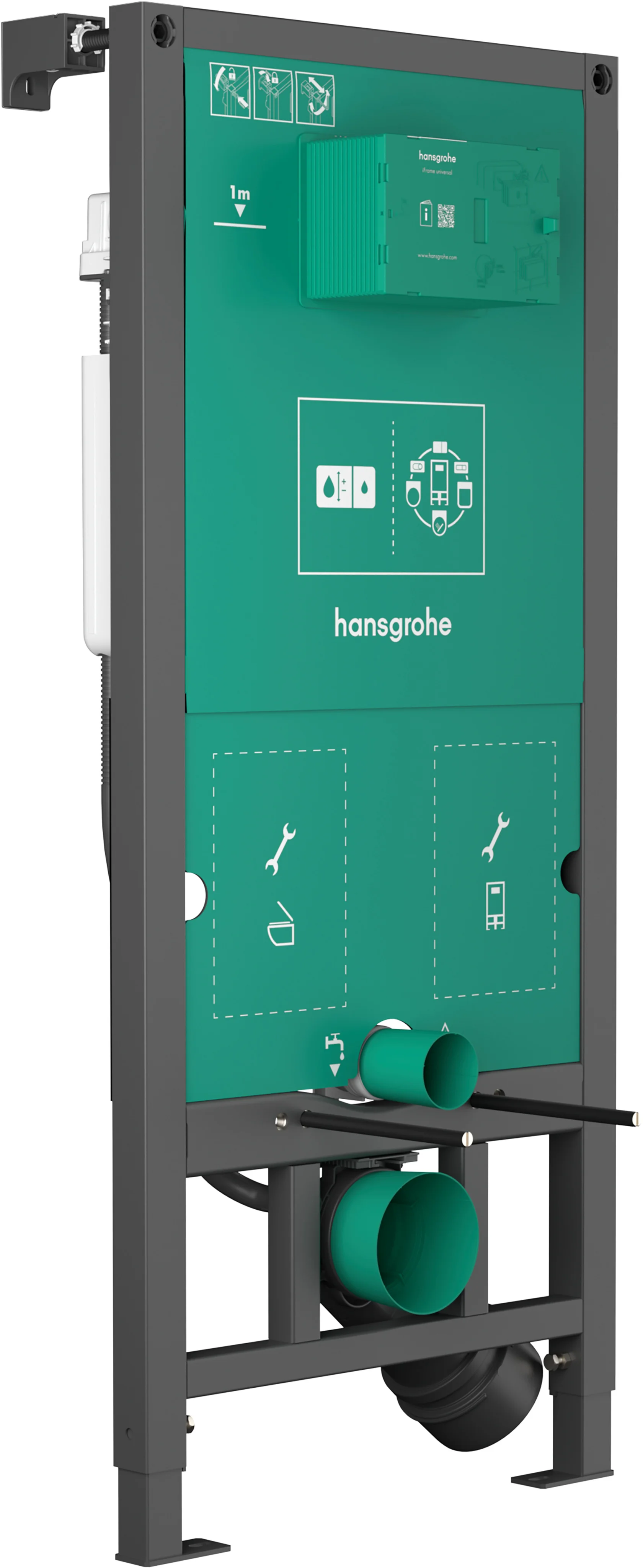 Hansgrohe iFrame universal Unterputzspülkasten 1120 für Wand-WC, Trocken- und Nassbau, verstellbare Entwässerungstiefe 75–115 mm, Spülmengen 6 l / 3 l, Anschluss R ½ Hansgrohe iFrame universal Unterputzspülkasten 1120 für Wand-WC, Trocken- und Nassbau, verstellbare Entwässerungstiefe 75–115 mm, Spülmengen 6 l / 3 l, Anschluss R ½