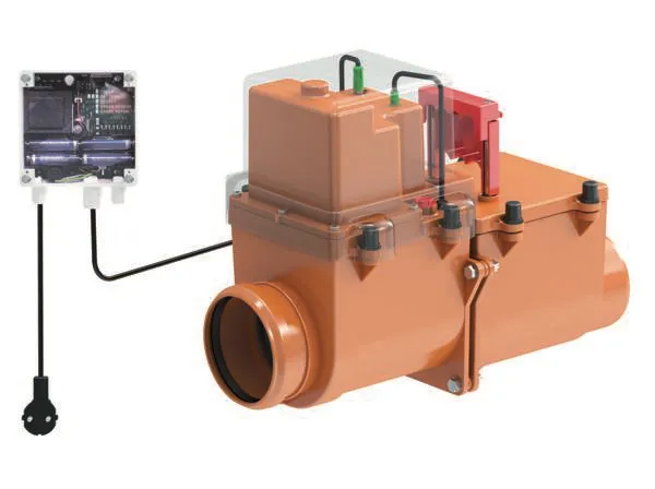 Dallmer Rückstauverschluss Stausafe F, Typ 3-F, DN 125, elektronisch gesteuert, mit Notstromversorgung, für fäkalienhaltiges Abwasser