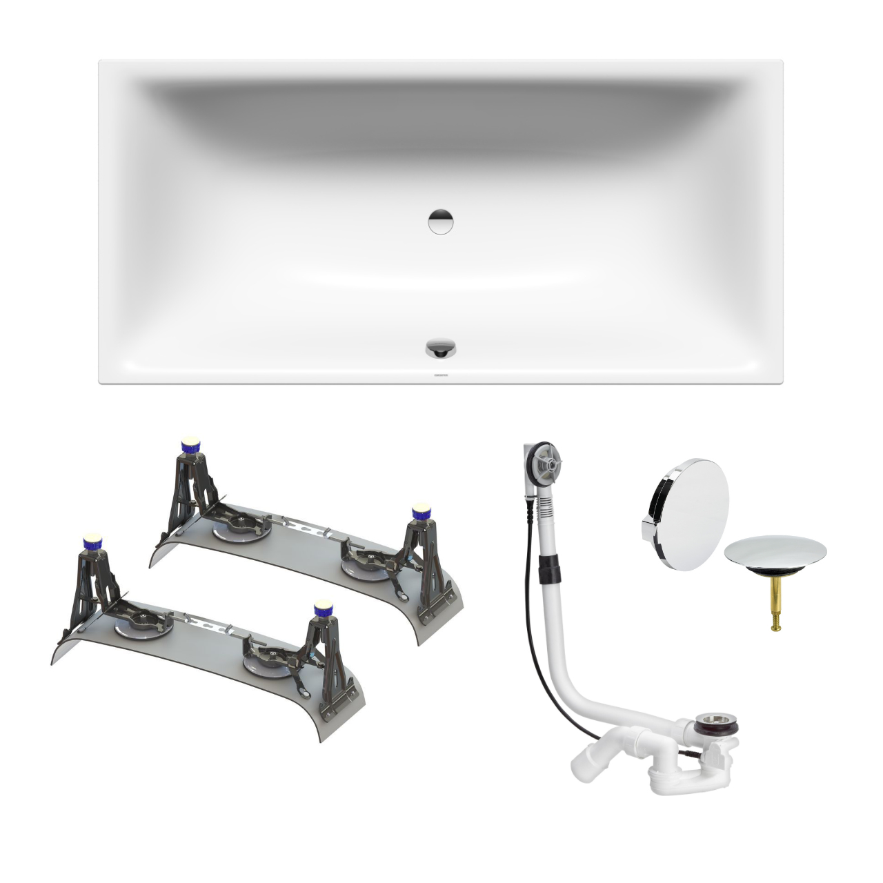 Set Badewanne Silenio 190 × 90 cm mit Füßen und Viega-Ablauf,