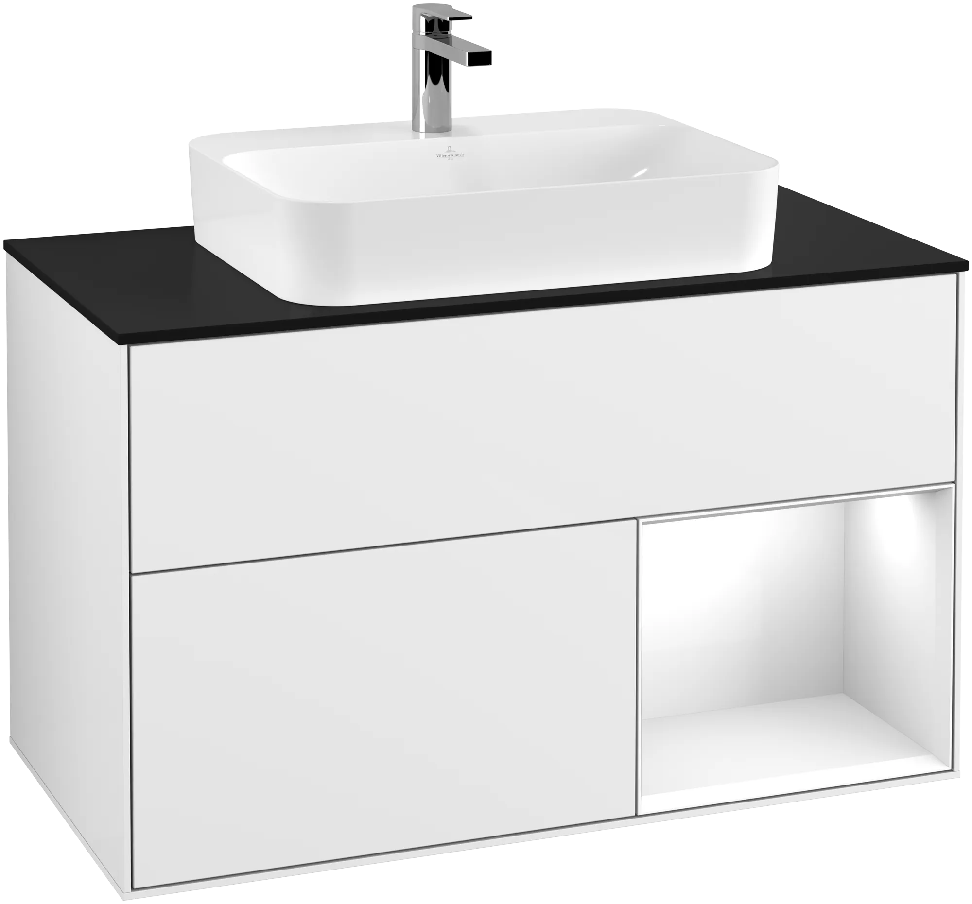 Villeroy & Boch Finion Waschbeckenunterschrank G37 1000x603x501mm Glossy White Lacquer / Glass Black Matt