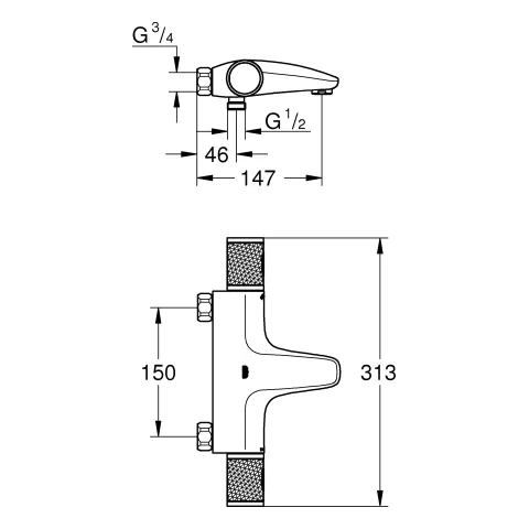 Grohe Grohtherm 1000 Performance Thermostat-Wannenbatterie Wandmontage chrom Grohe Grohtherm 1000 Performance Thermostat-Wannenbatterie Wandmontage chrom