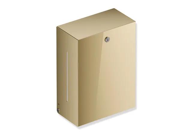 Papierhandtuchspender, Edelstahl, PVD, B: 260mm, H: 350mm, T: 140mm, dient zur Aufnahme v. handelsüblichen Papierhandtüchern versch. Falzungen in der Breite 235-250mm und gefalteter Länge / Tiefe von 80-110mm, in Farbe CK (Messing glänzend) Papierhandtuchspender, Edelstahl, PVD, B: 260mm, H: 350mm, T: 140mm, dient zur Aufnahme v. handelsüblichen Papierhandtüchern versch. Falzungen in der Breite 235-250mm und gefalteter Länge / Tiefe von 80-110mm, in Farbe CK (Messing glänzend)