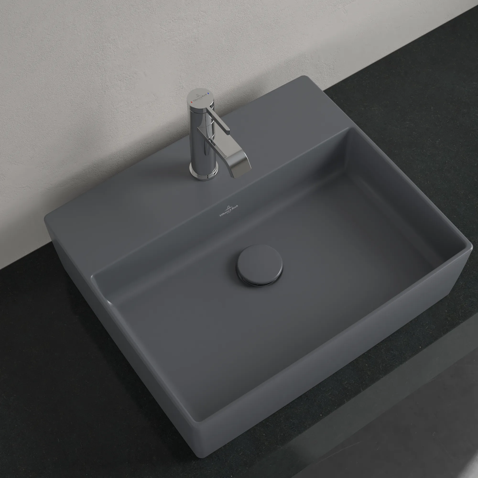 Villeroy & Boch Aufsatzwaschtisch aus TitanCeram „Memento 2.0“ 498 × 420 × 139 mm, mit Hahnlochbohrung, Hahnlochposition mittig in Graphite
