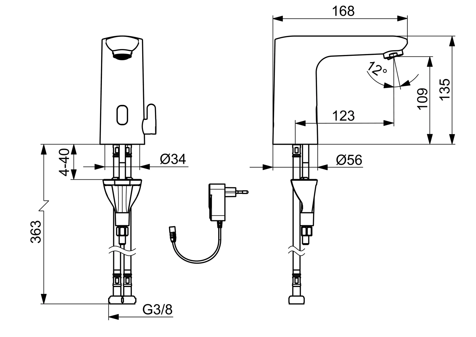 Hansa Waschtischarmatur, elektronisch „Electra“ Ausladung 123 mm in Chrom