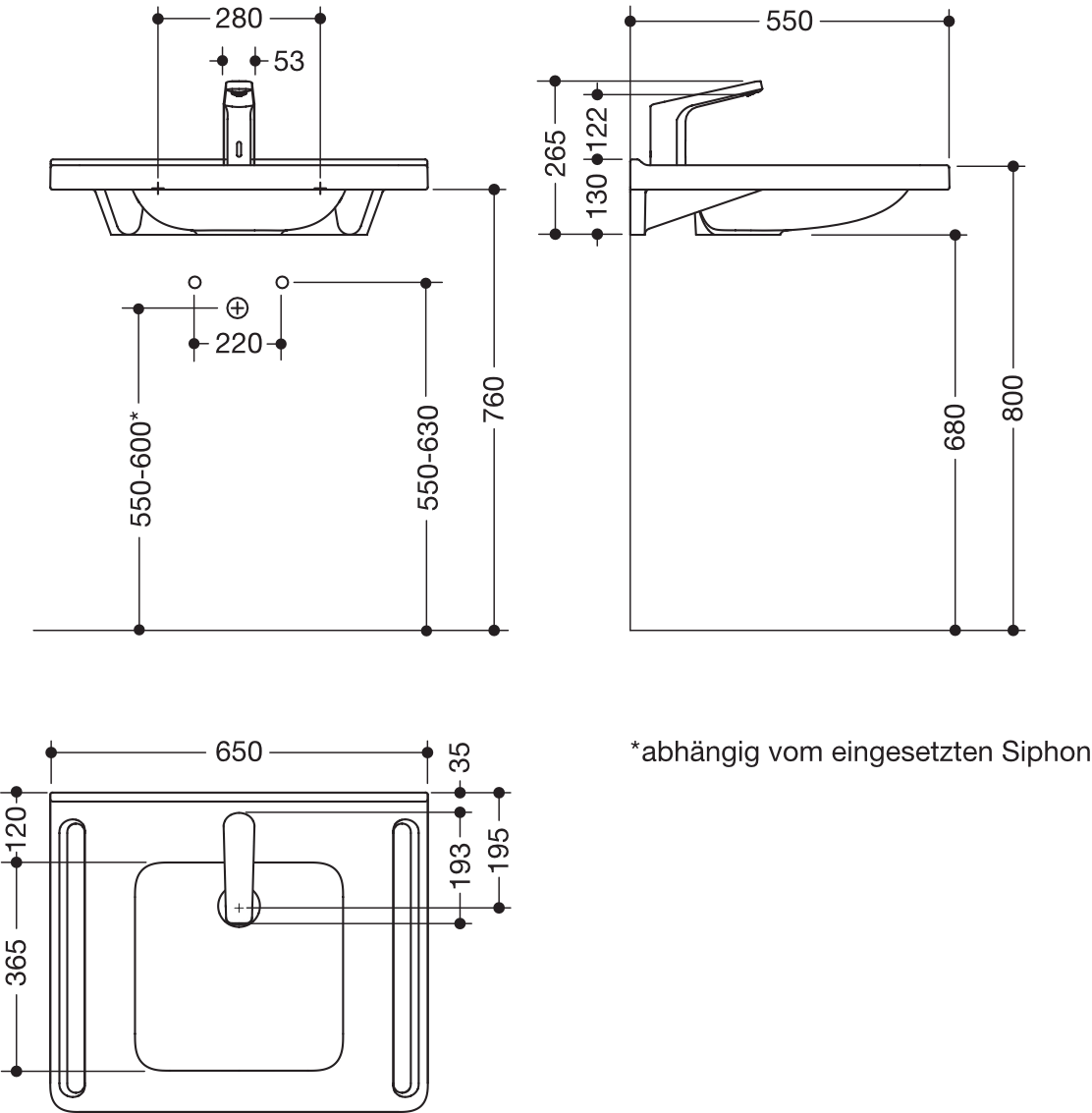 Set-Waschtisch und Armatur 65 × 55 × 12 cm