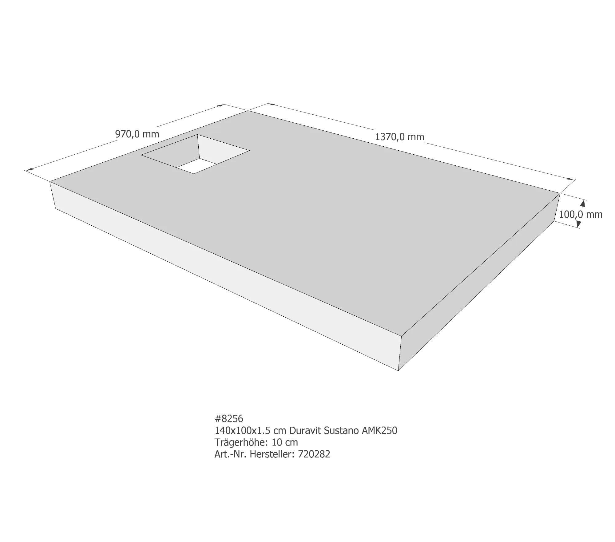 Duschwannenträger passend für Duravit Sustano 140 × 100 × 1,5 cm