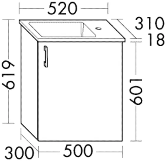 Mineralguss-Waschtisch Eqio inkl. Waschtischunterschrank - burgbad Sys30, 310x520x619 mm, Beckenmaße 325x215 mm, Muldentiefe 100 mm