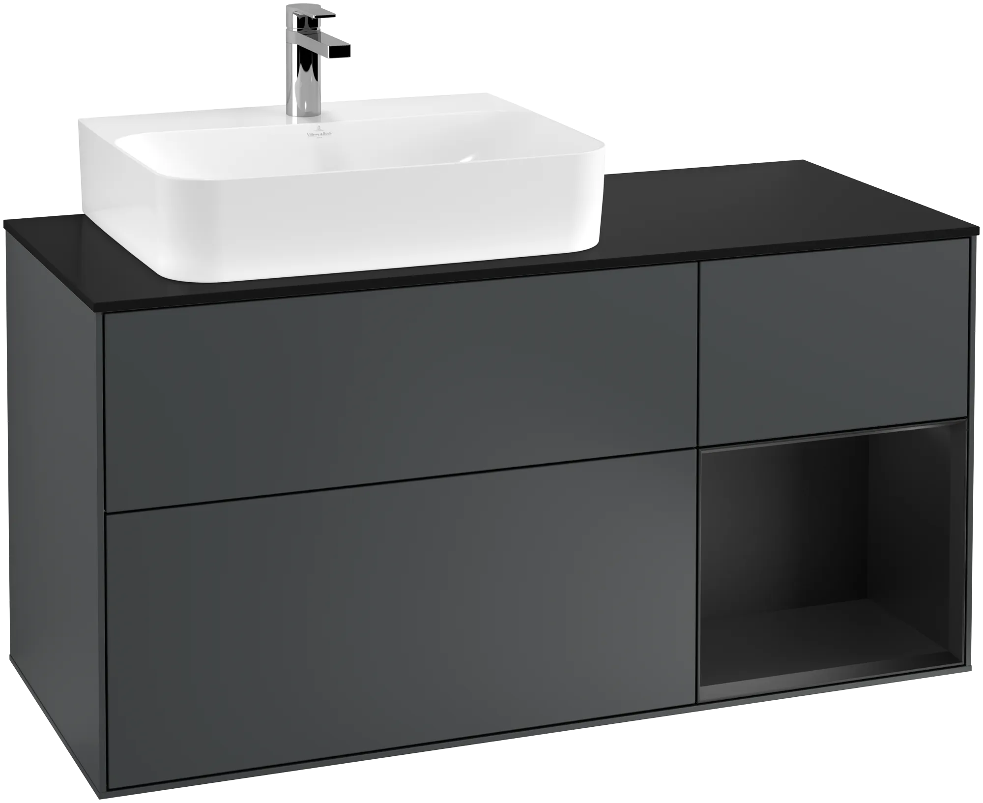 Villeroy & Boch Finion Waschbeckenunterschrank G15, 1200x603x501mm, Midnight Blue Matt Lacquer / Black Matt Lacquer / Glass Black Matt