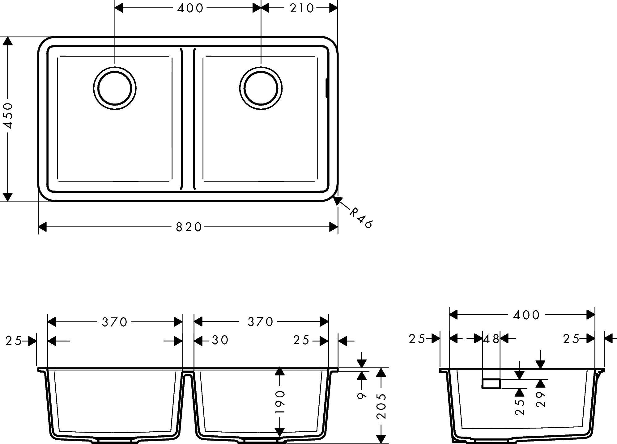 Unterbauspüle 370x370 S510-U770 graphitschwarz