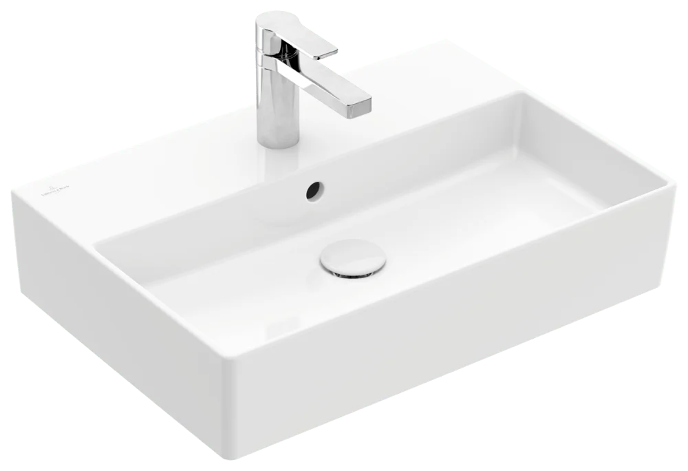 Villeroy & Boch Wandwaschbecken Memento 2.0, 600x420x135 mm, glänzend weiß Alpin, TitanCeram, mit Überlauf, 3-Loch-Armatur