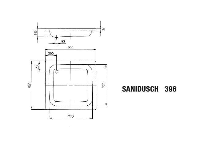 Set Kaldewei Duschwanne Sanidusch 90 × 90 cm mit Träger und Sanit-Ablauf in Weiß