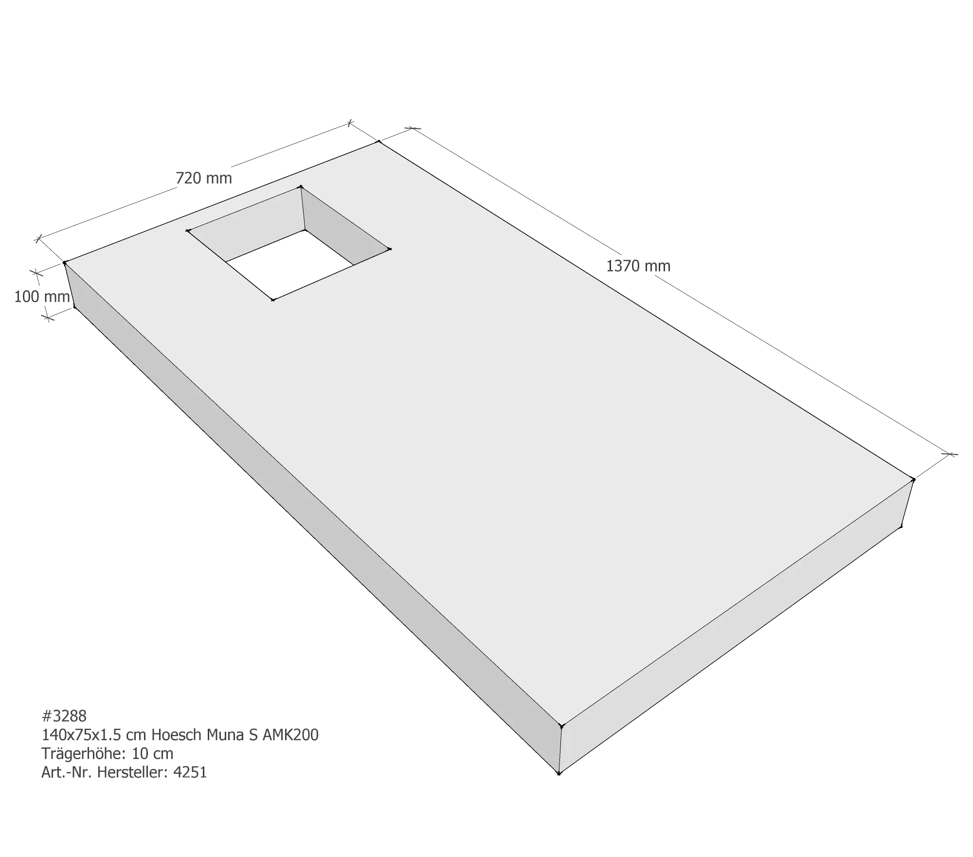 Duschwannenträger passend für Hoesch Muna S 140 × 75 × 1,5 cm