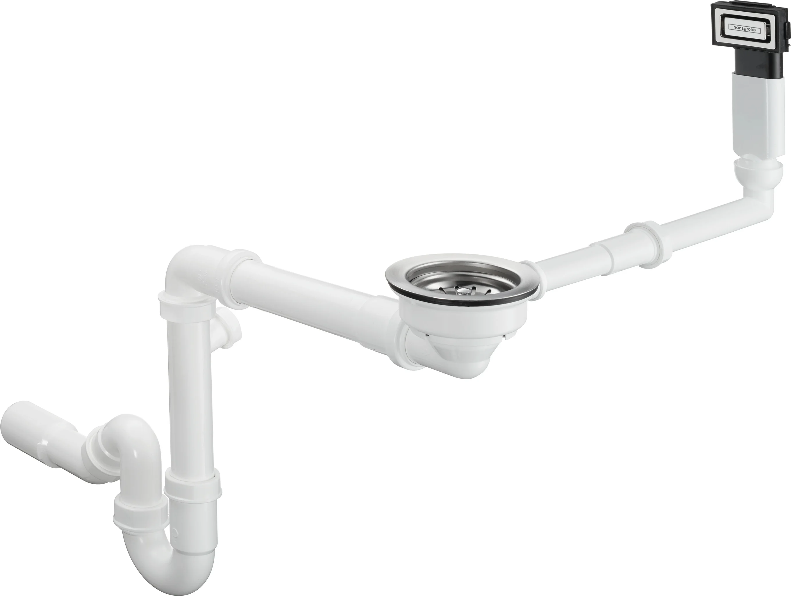 Hansgrohe Manuelle Ab- und Überlaufgarnitur Einzelbecken Granit D16-10 Chrom, Durchmesser 40/50 mm, 1 1/2" mit Raumsparablaufbogen und Röhrengeruchverschluss