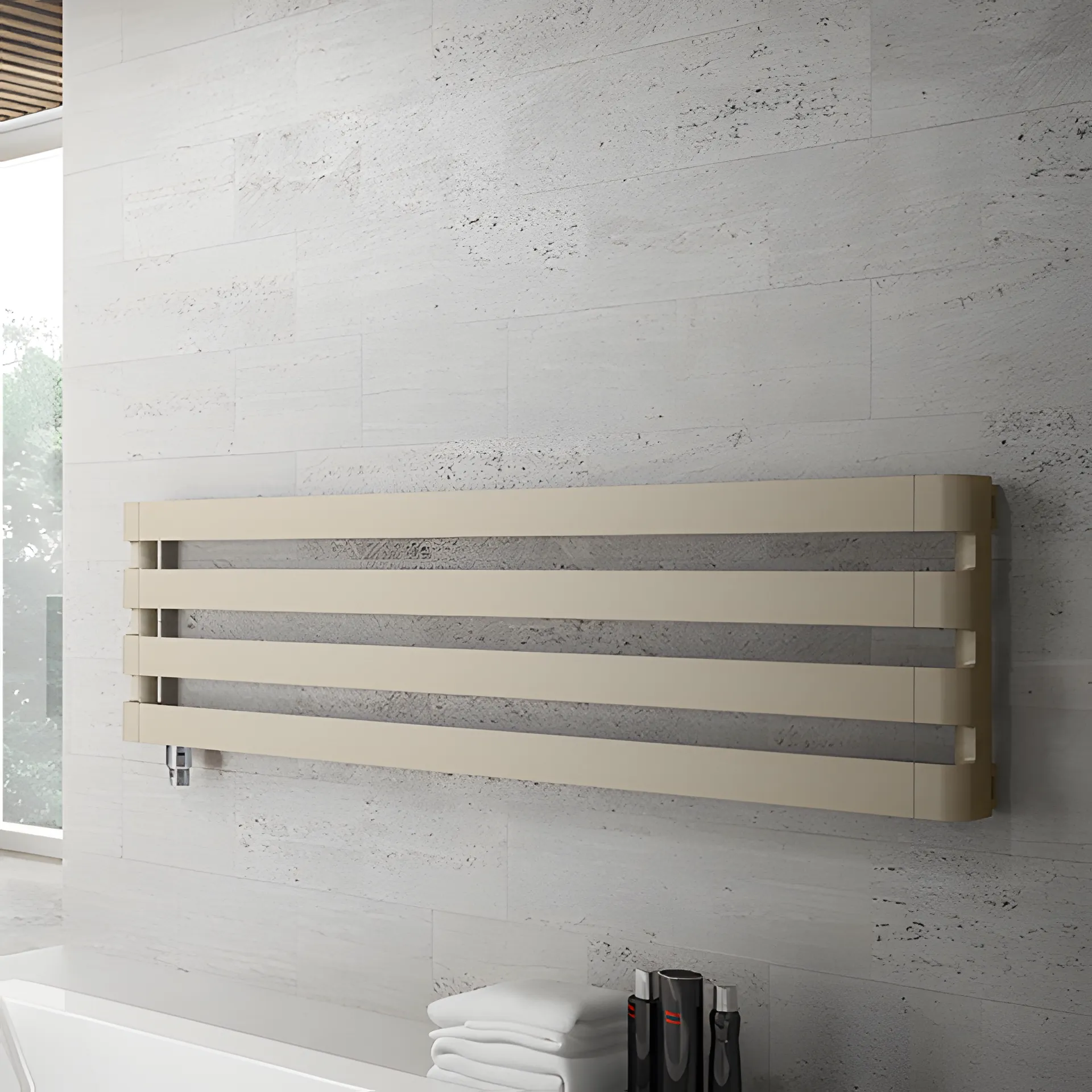 BEMM Designer-Heizkörper Step H DSH0431501B2 Tabakbraun, 70x27 mm Profil, 1.500 mm Höhe, verdeckter Anschluss unten, Anschlussarmaturen links/rechts