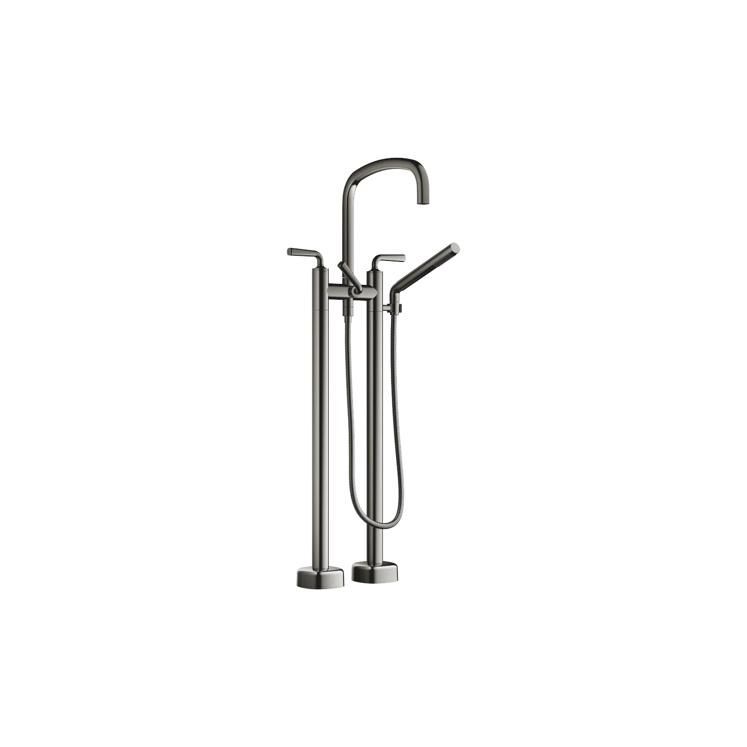 Dornbracht COYA Wannen-Zweilochbatterie für freistehende Montage, Dark Chrome, Ausladung 280 mm, Höhe gesamt 946 mm, Schubrosetten Ø 100 mm, Stichmaß