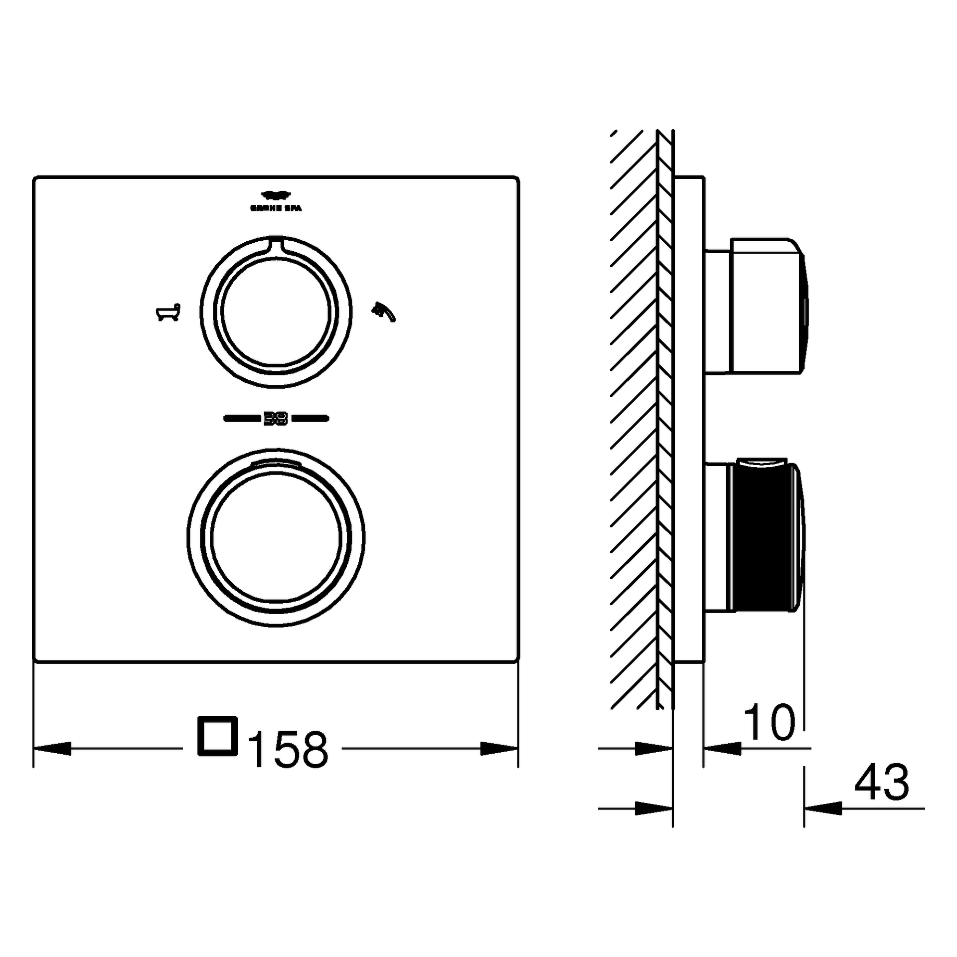 Thermostat-Brausebatterie Allure 19446_2, integrierte 2-Wege-Umstellung, Fertigmontageset für Rapido SmartBox, chrom