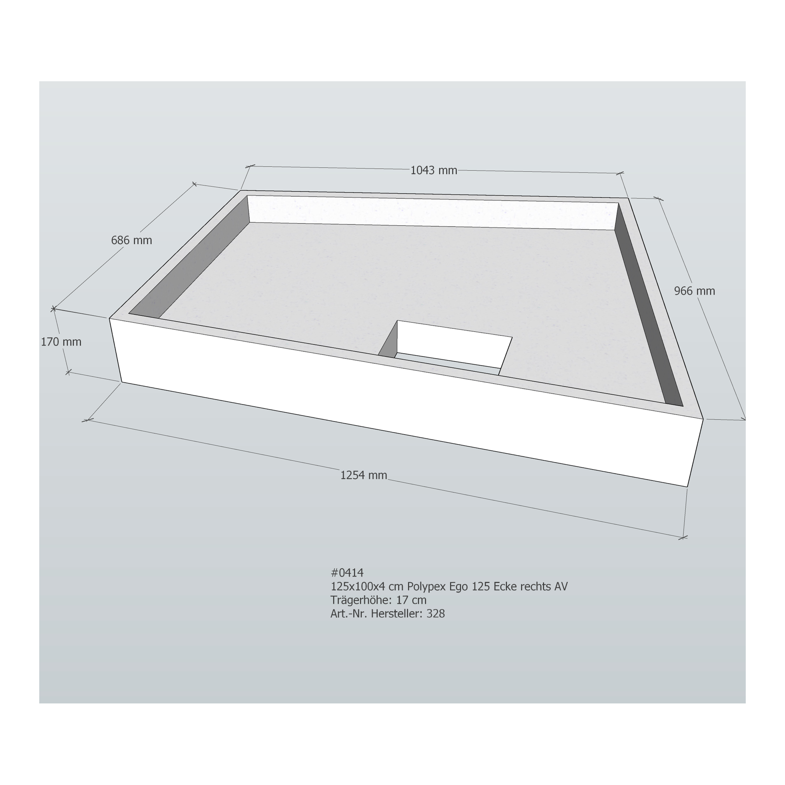 Duschwannenträger für Polypex Ego 125 Ecke rechts 125 × 100 × 4 cm