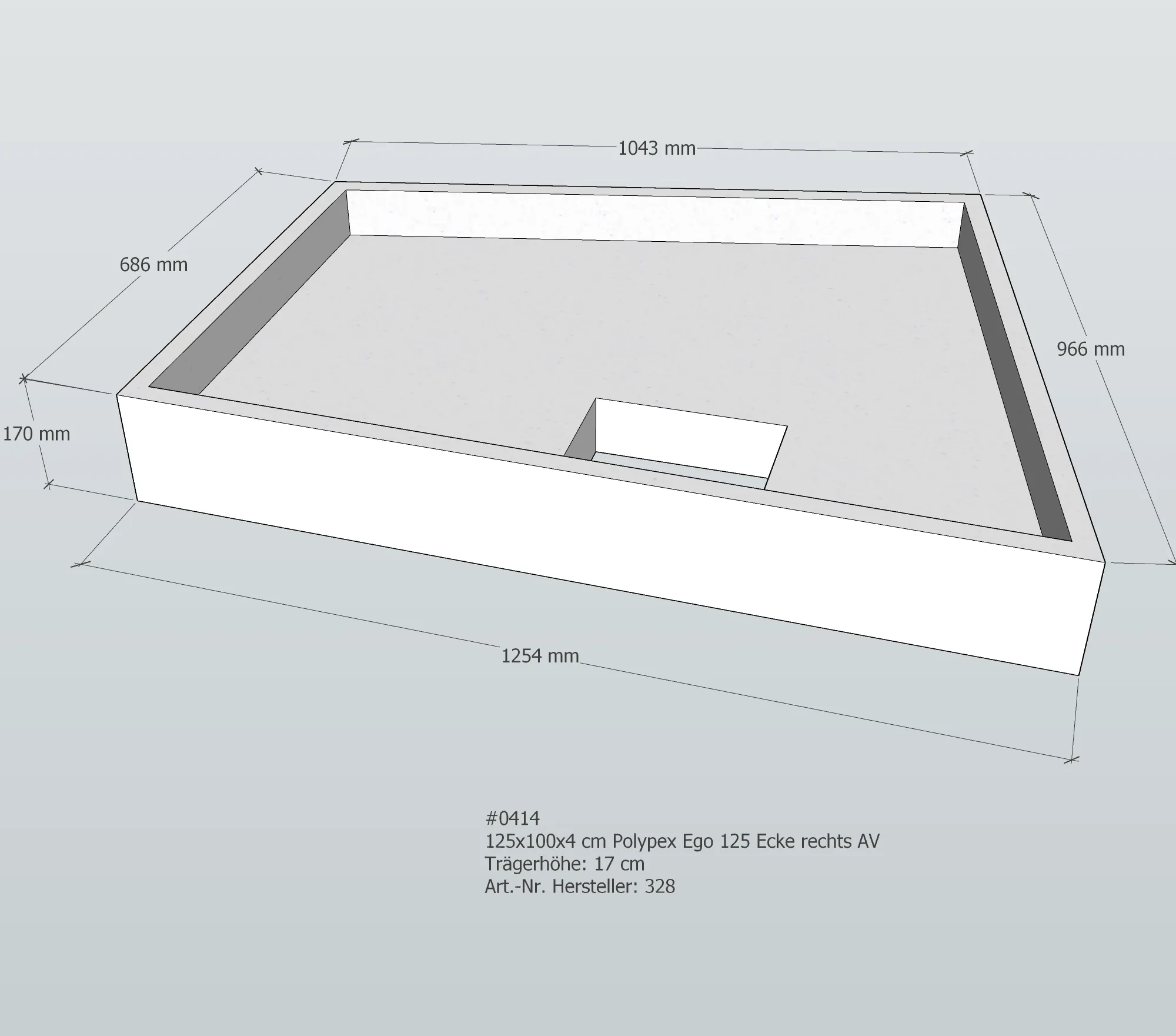 Duschwannenträger passend für Polypex Ego 125 Ecke rechts rechts 125 × 100 × 4 cm