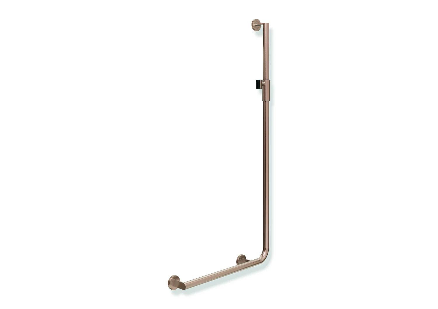 HEWI Winkelgriff System 900, Edelstahl PVD, Kupfer gebürstet, 32 mm Durchmesser, waagerecht 600 mm, senkrecht 1250 mm, links, mit magnetischem Brausehalter HEWI Winkelgriff System 900, Edelstahl PVD, Kupfer gebürstet, 32 mm Durchmesser, waagerecht 600 mm, senkrecht 1250 mm, links, mit magnetischem Brausehalter