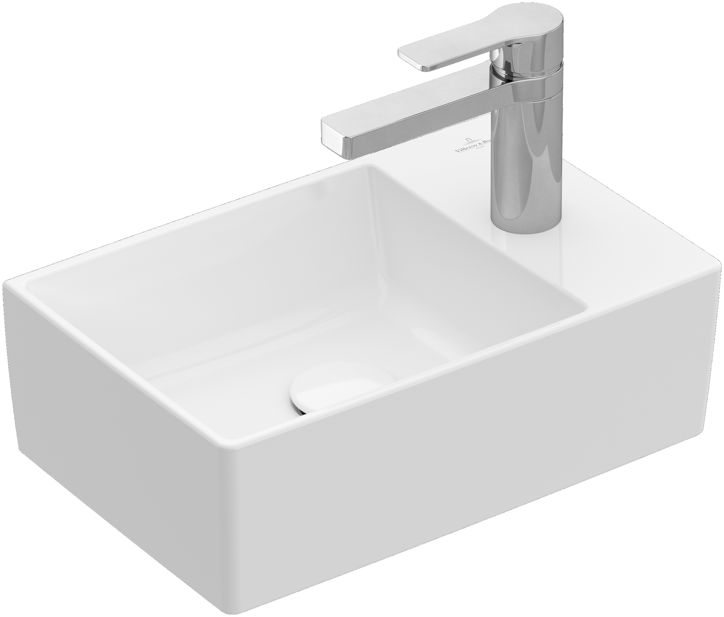 Handwaschbecken geschliffen „Memento 2.0“, ohne Überlauf, mit Hahnlochbohrung 26 × 40 cm in Weiß Alpin