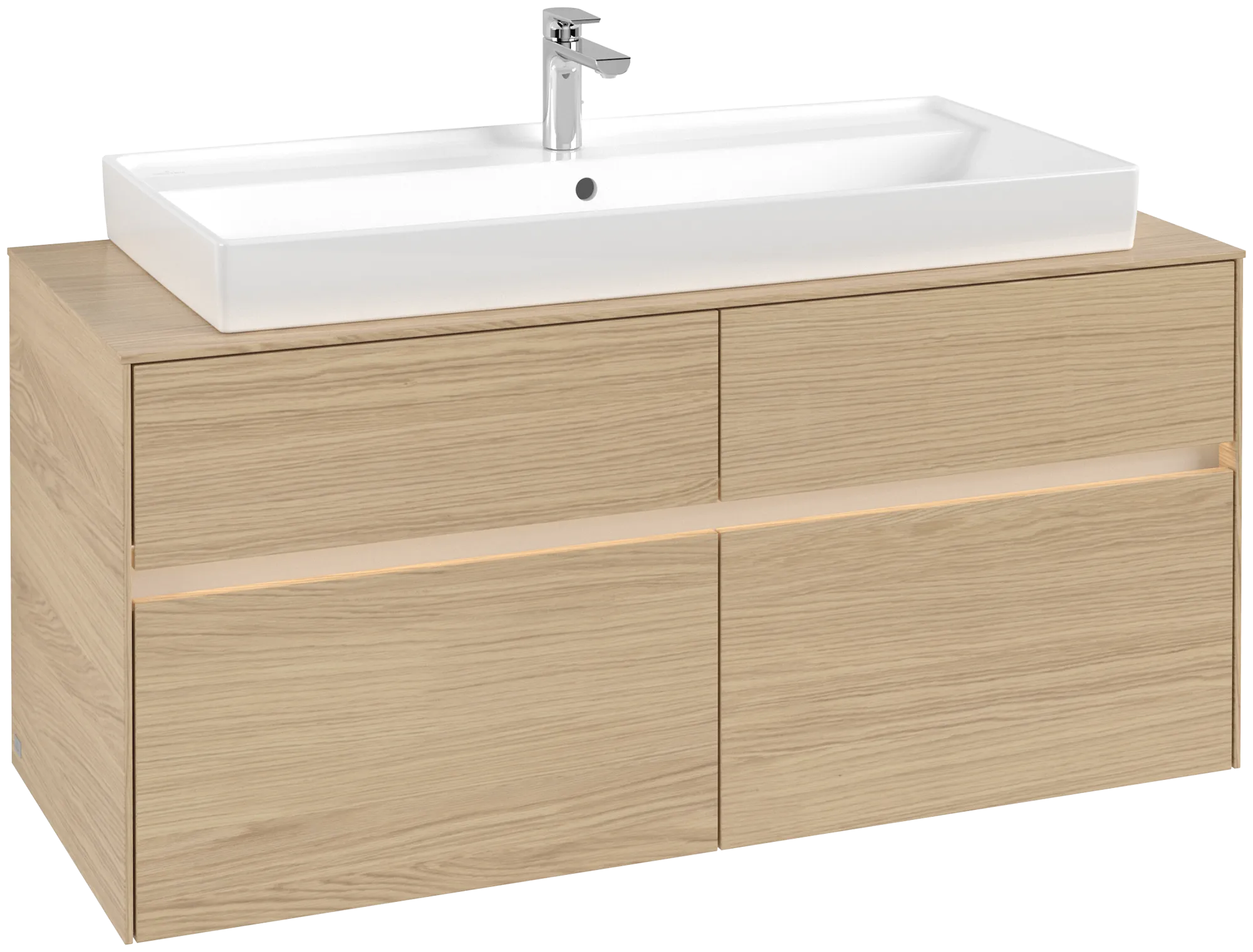 Villeroy & Boch Waschtischunterschrank „Collaro“ 1200 × 548 × 500 mm Nordic Oak, mit Beleuchtung, für Becken mittig