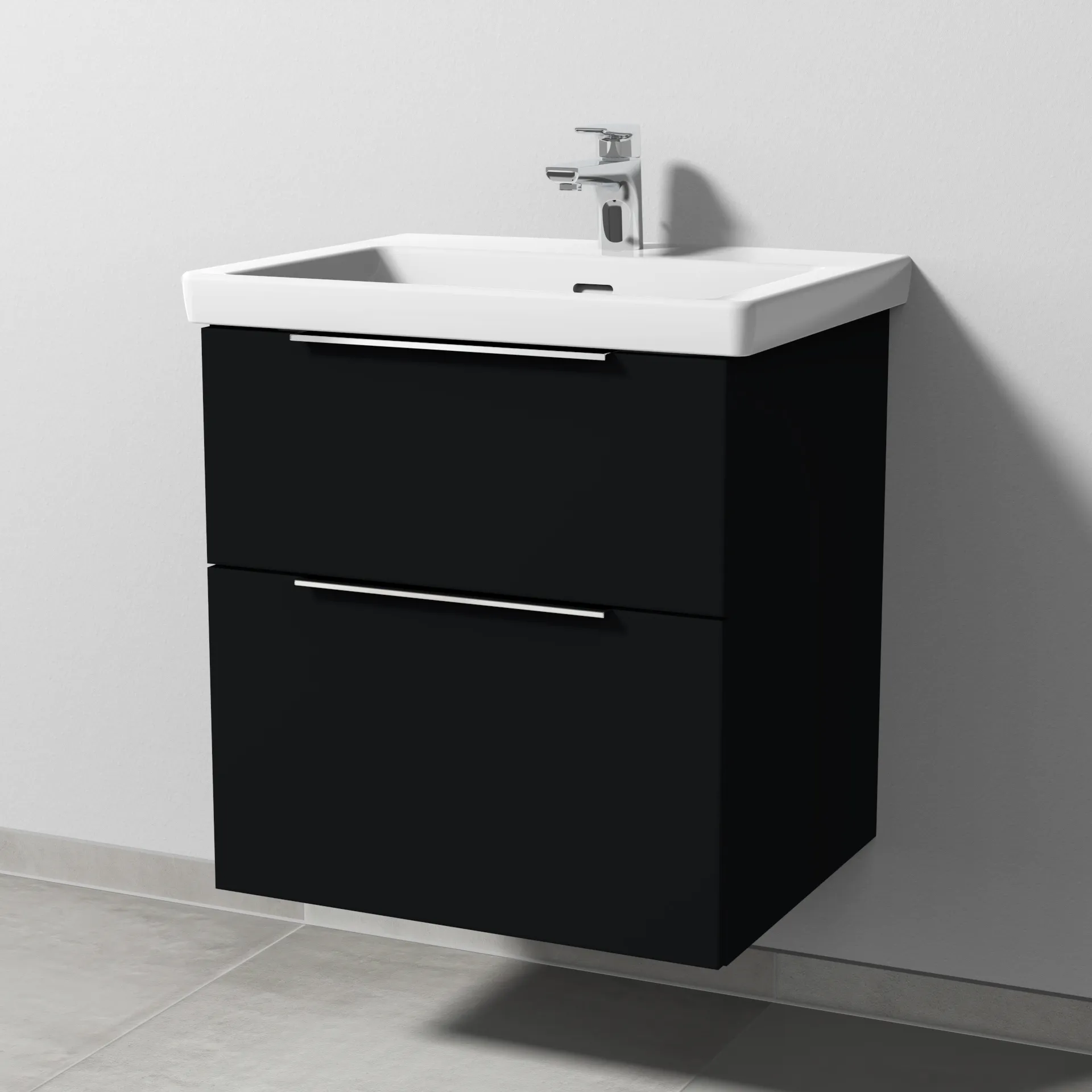 Sanipa Waschtischunterschrank „3way“ 555 × 588 × 462 mm in Schwarz (matt), Becken mittig