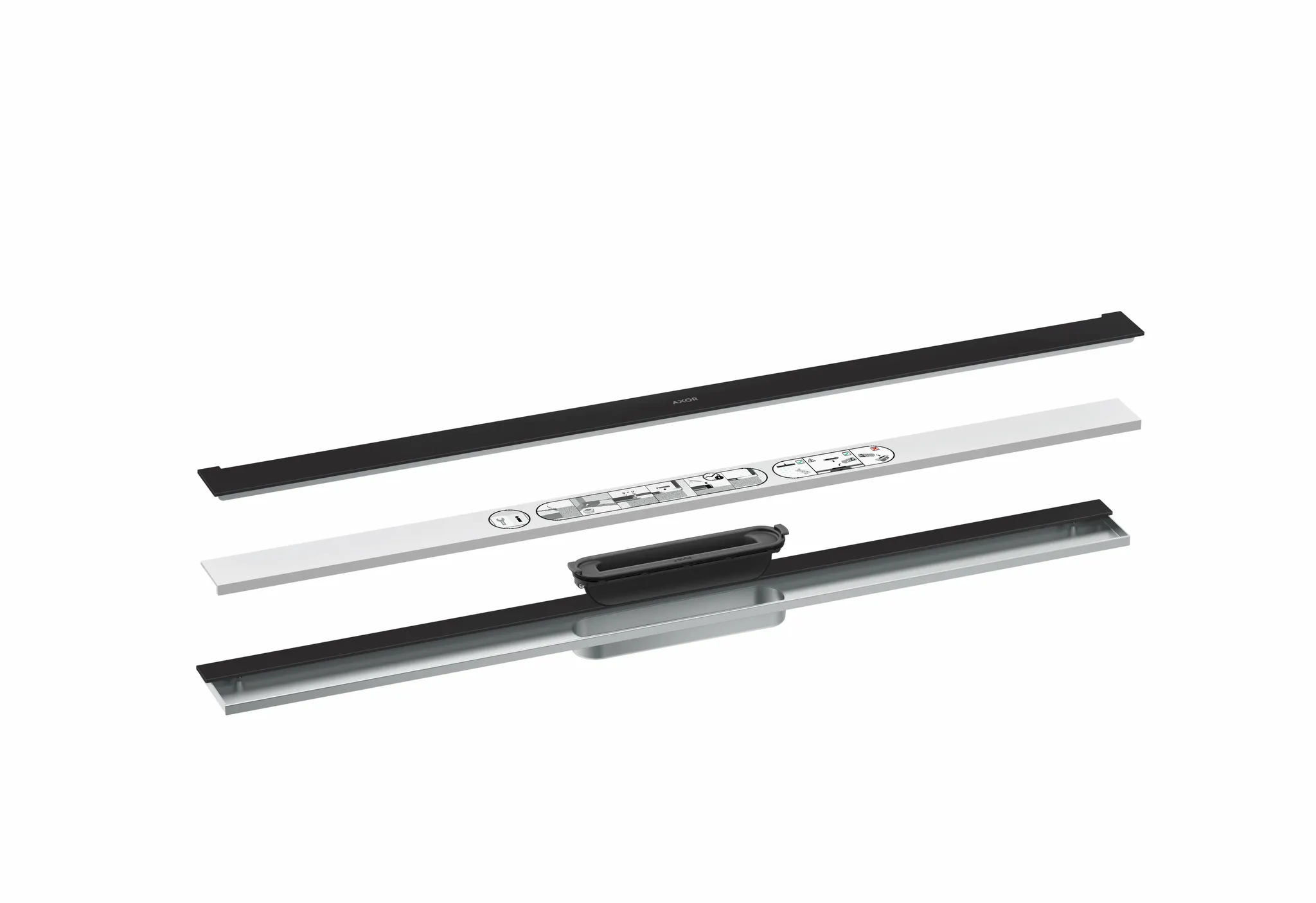 Hansgrohe AXOR Drain Duschrinnen-Fertigset, wandangebunden, mattschwarz, 900 mm Länge, bis 18 mm Fliesenstärke, Edelstahl V2A