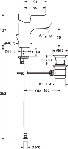 Einhand-Waschtischarmatur „Ligna“ Ausladung 94 mm in Chrom Einhand-Waschtischarmatur „Ligna“ Ausladung 94 mm in Chrom