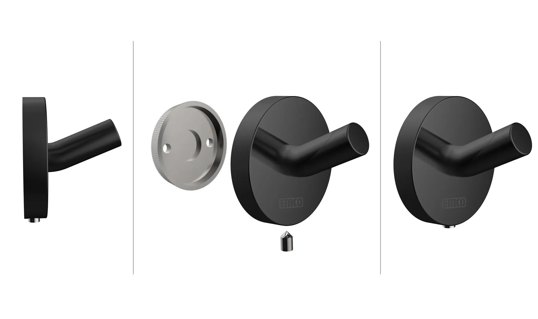 emco Haken „round“ in schwarz, Befestigung verdeckt emco Haken „round“ in schwarz, Befestigung verdeckt